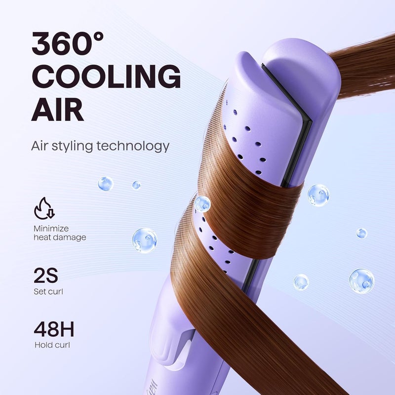 wavytalk مكواة تجعيد الشعر بتقنية تدفق الهواء، تجعيد بارد، قفل هواء بارد بزاوية 360° للحفاظ على التجاعيد، يقلل من الضرر، 2 في 1 مكواة فرد وتجعيد الشعر، 1.25 بوصة، مضادة للحروق للشعر القصير والطويل، بنفسجي - Image 3
